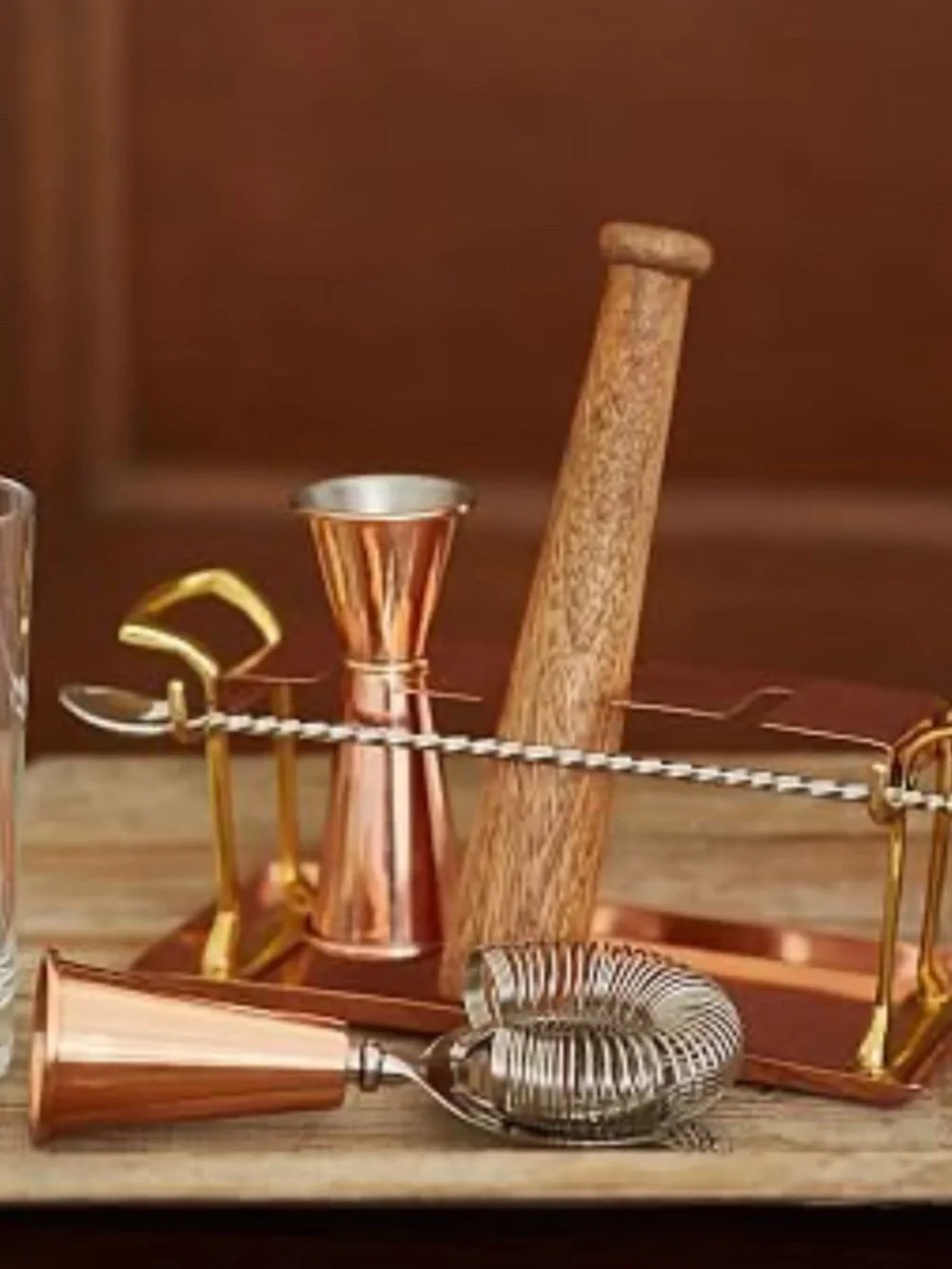Vintage Pottery Barn Copper Bar Tools & Cocktail Shaker Set – Original Box